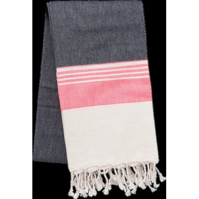 Pareo de algodón con flecos Dark Grey / Tropical Pink Stripe