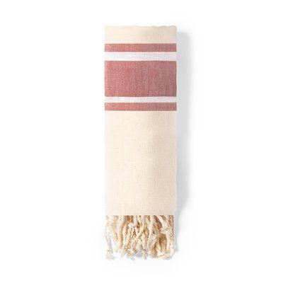Pareo toalla 2 en 1 de rayas en algodón orgánico Rojo