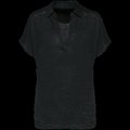Polo de lino mujer ajustado mangas caídas Black M