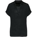 Polo de lino mujer ajustado mangas caídas Black XS