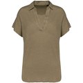 Polo de lino mujer ajustado mangas caídas Light Olive Green XS