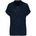 Polo de lino mujer ajustado mangas caídas Navy Blue L