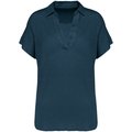 Polo de lino mujer ajustado mangas caídas Peacock Blue M