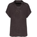 Polo de lino mujer ajustado mangas caídas Stone Grey S