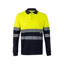 Polo bicolor manga larga con bandas reflectantes Azul marino/Amarillo 4Xl