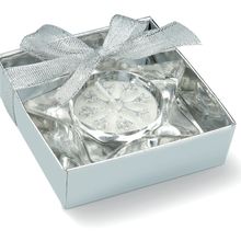 Portavelas Estrella de Cristal con Lazo Plata Mate