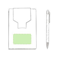 Portanotas de cartón ecológico reciclado con bolígrafo incluido | En la portada, parte inferior | 70 x 40