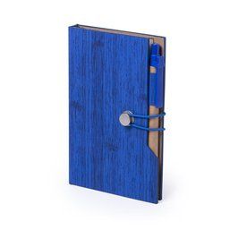 Portanotas en original polipiel veteada y bolígrafo de cartón reciclado Azul