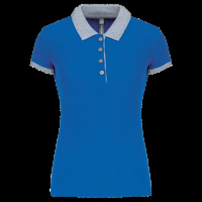 Polo piqué bicolor mujer Light Royal Blue / Oxford Grey L