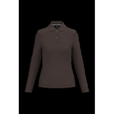 Polo manga larga mujer algodón lavable Chocolate M