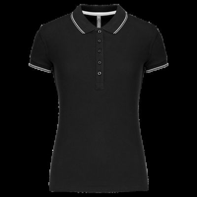 Polo mujer algodón con 5 botones Black / Light Grey / White M