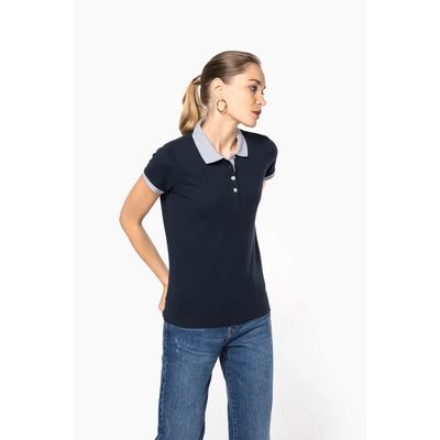Polo piqué bicolor mujer