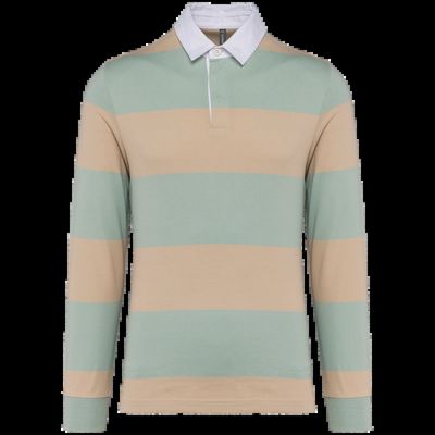Polo a rayas unisex Manga Larga Sage / Light Sand Stripes S