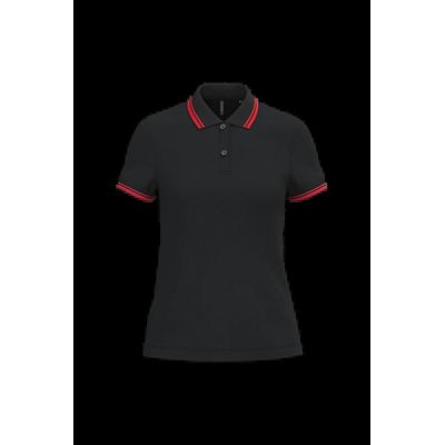 Polo a rayas mujer manga corta Black / Red Xs