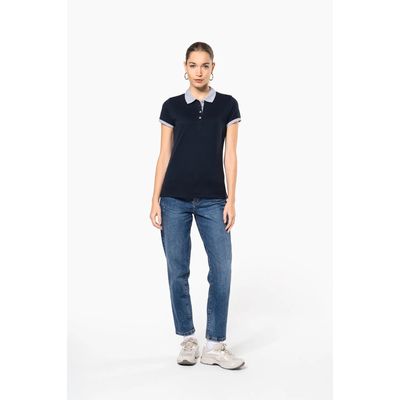 Polo piqué bicolor mujer