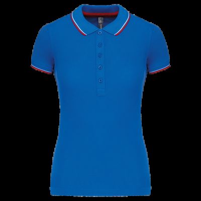 Polo mujer algodón con 5 botones Light Royal Blue / Red / White L