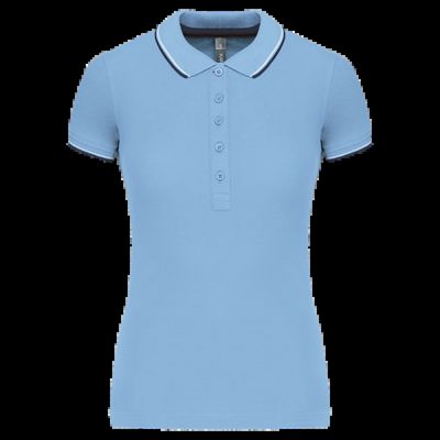 Polo mujer algodón con 5 botones Sky Blue / Navy / White L