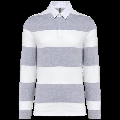 Polo a rayas unisex Manga Larga Oxford Grey / White Stripes 3Xl