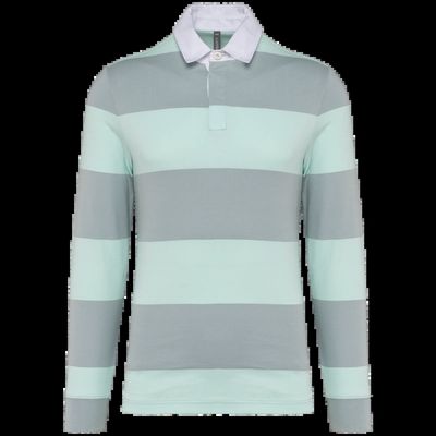 Polo a rayas unisex Manga Larga Light Grey / Ice Mint Stripes 3Xl