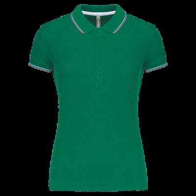 Polo mujer algodón con 5 botones Kelly Green/Light Grey/White S
