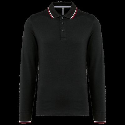 Polo ajustado manga larga hombre Black / Red / White Xl
