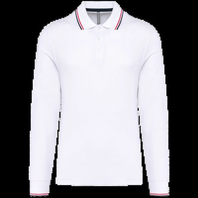 Polo ajustado manga larga hombre White / Navy / Red Xl