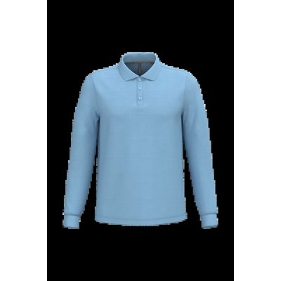 Polo manga larga hombre algodón piqué Sky Blue L