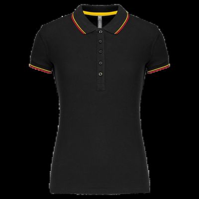 Polo mujer algodón con 5 botones Black / Red / Yellow M