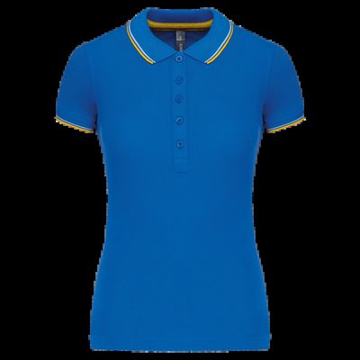 Polo mujer algodón con 5 botones Light Royal Blue/Yellow/White M