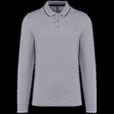 Polo ajustado manga larga hombre Oxford Grey / Navy / White XXL