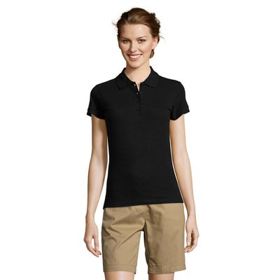 Polo Ajustado Mujer 210g Algodón Negro 3Xl
