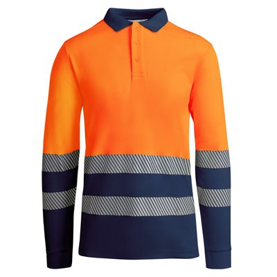 Polo AV Manga Larga Transpirable MARINO/NARANJA FLUOR 3XL