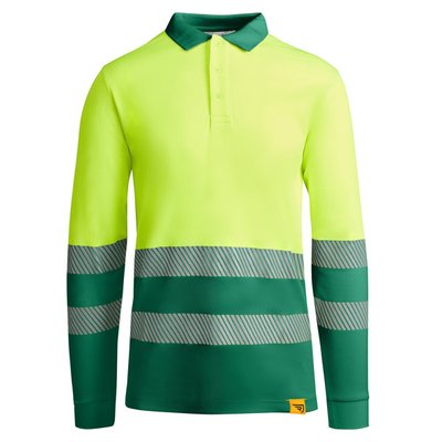 Polo AV Manga Larga Transpirable Verde Jardín/Amarillo Flúor M