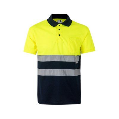Polo con bandas reflectantes Azul marino/Amarillo 5Xl
