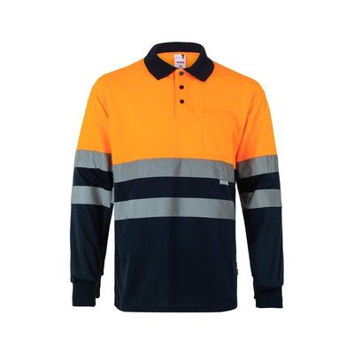 Polo bicolor de manga larga Azul Marino 5Xl