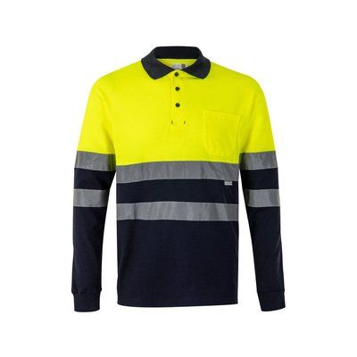 Polo bicolor manga larga con bandas reflectantes Azul marino/Amarillo 5Xl