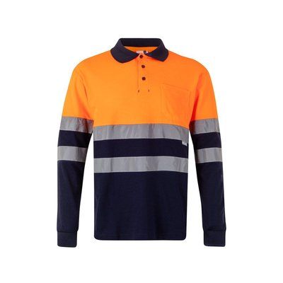 Polo bicolor manga larga con bandas reflectantes Azul marino/Naranja 5Xl