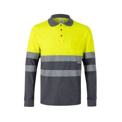 Polo bicolor manga larga con bandas reflectantes Gris/Amarillo 4Xl
