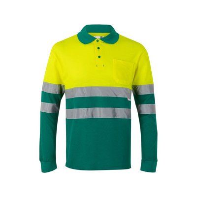 Polo bicolor manga larga con bandas reflectantes Verde/Amarillo 4Xl