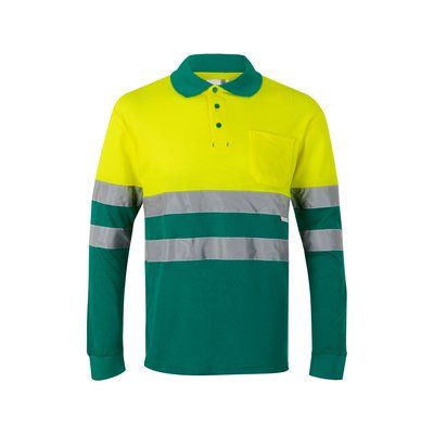 Polo bicolor manga larga con bandas reflectantes