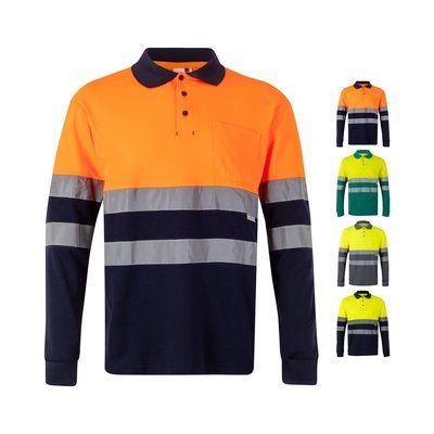 Polo bicolor manga larga con bandas reflectantes