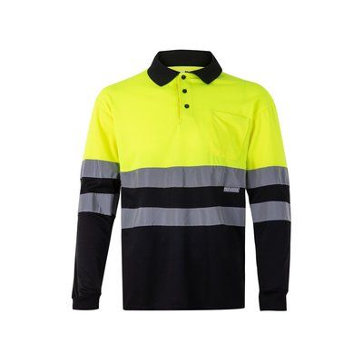 Polo bicolor de manga larga Negro/Amarillo 4Xl