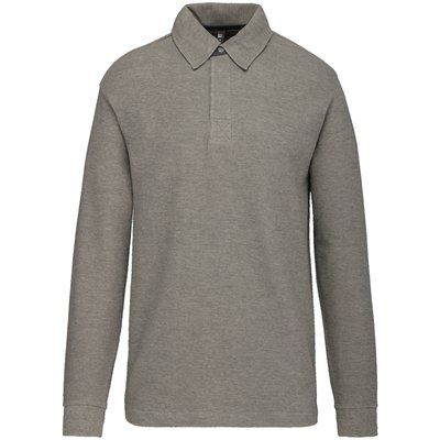 Polo de canalé manga larga hombre Stone Grey Heather / Dark Grey XL