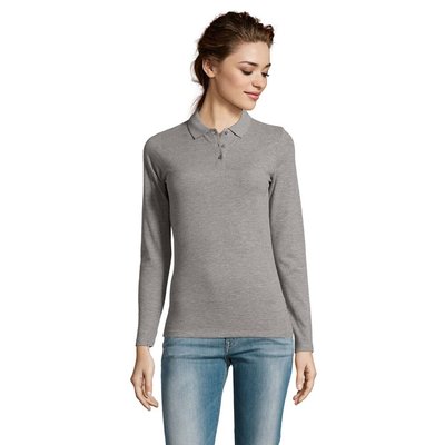 Polo Entallado Manga Larga Mujer Gris Melange 2 Xl