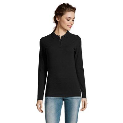 Polo Entallado Manga Larga Mujer Negro/ Negro Opaco L