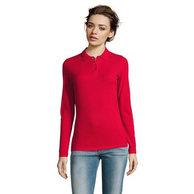 Polo Entallado Manga Larga Mujer Rojo 3Xl
