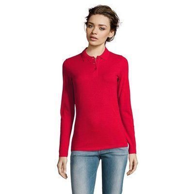 Polo Entallado Manga Larga Mujer Rojo Xl