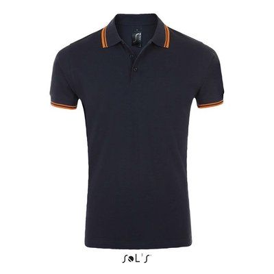 Polo Hombre Cuello Rayado 200g Azul Marino/naranja Neón S