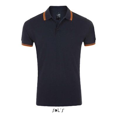 Polo Hombre Cuello Rayado 200g Azul Marino/naranja Neón Xl