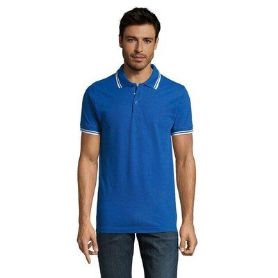 Polo Hombre Cuello Rayado 200g Azul Real/Blanco S